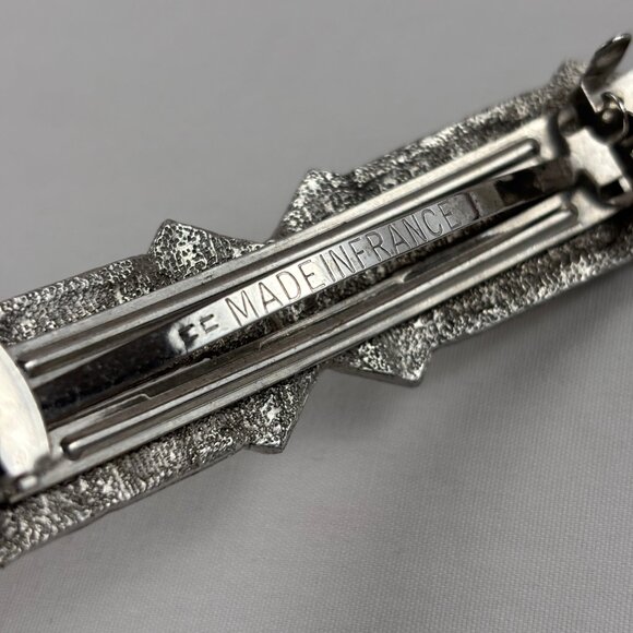 VTG Barrette Silver Tone Rhinestones Black Enamel Accents Hair Clip France - Picture 7 of 9